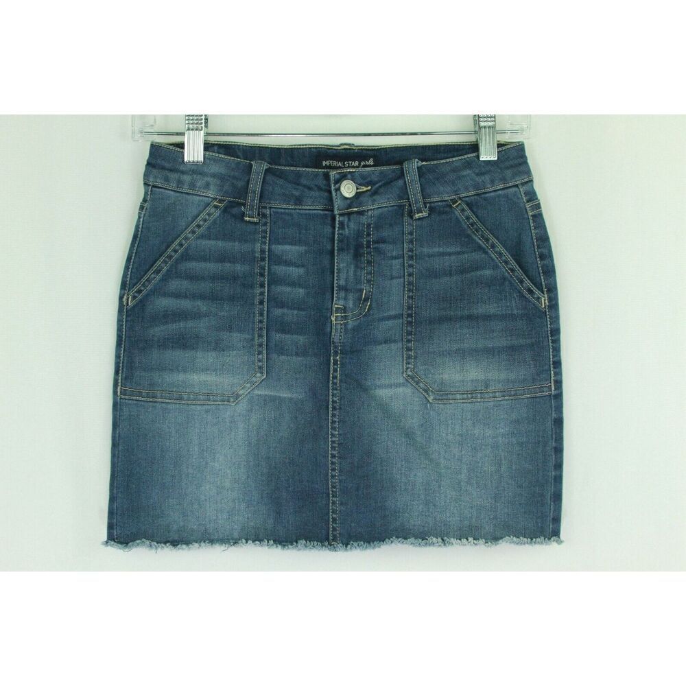 Imperial Star Skort Girls 12 Denim Blue Jeans Adjustable Waist Pockets